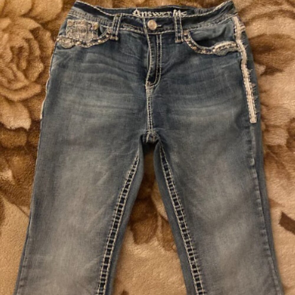 Answer Me Jeans 13/30 Bootcut Cross Rhinestone Embellishment New without tags